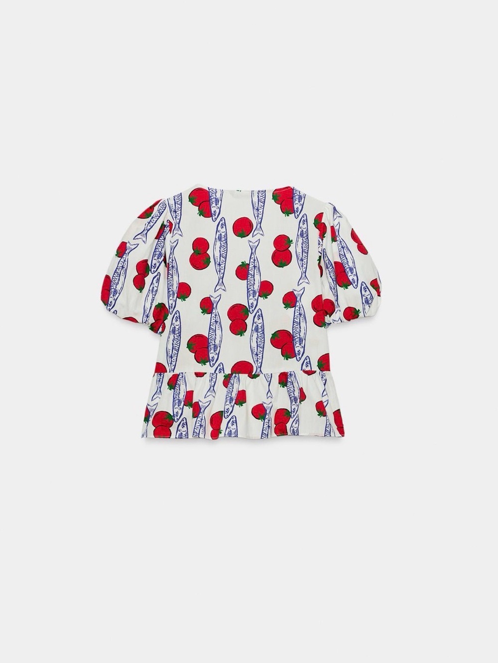 ZARA White Tomato-Print Tie-Front Puff Sleeve Top - Picture 7 of 10